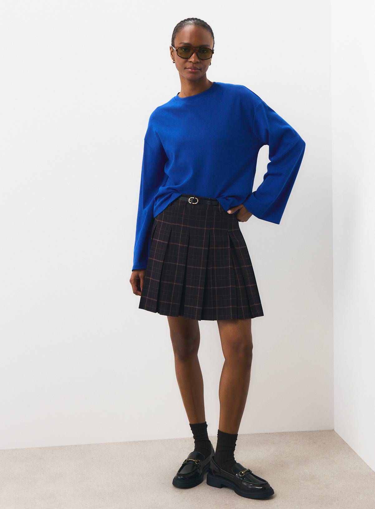 Dark Red Pleated Tartan Check Mini Skirt 12 - Image 2
